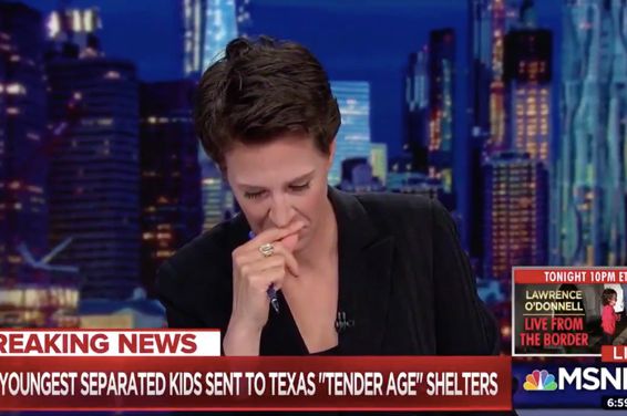 Rachel Maddow reacts while reading the AP story about the babies and toddlers